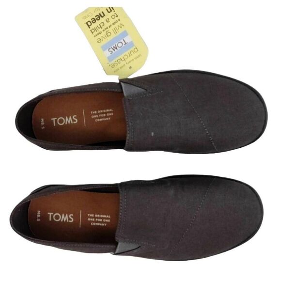 New TOMS Charcoal Pico Canvas Loafer Flat Sneakers Size 8.5 Slip on Round Toes - Picture 10 of 14